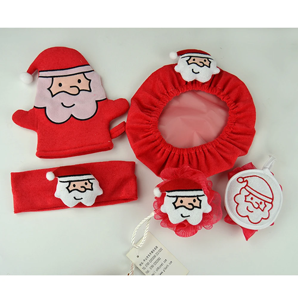 Рождественский подарочный набор, Рождественская водонепроницаемая шапочка для душа, шарик для ванны, перчатки для ванны, Красивая повязка для волос, Рождественский подарочный набор для ванны
