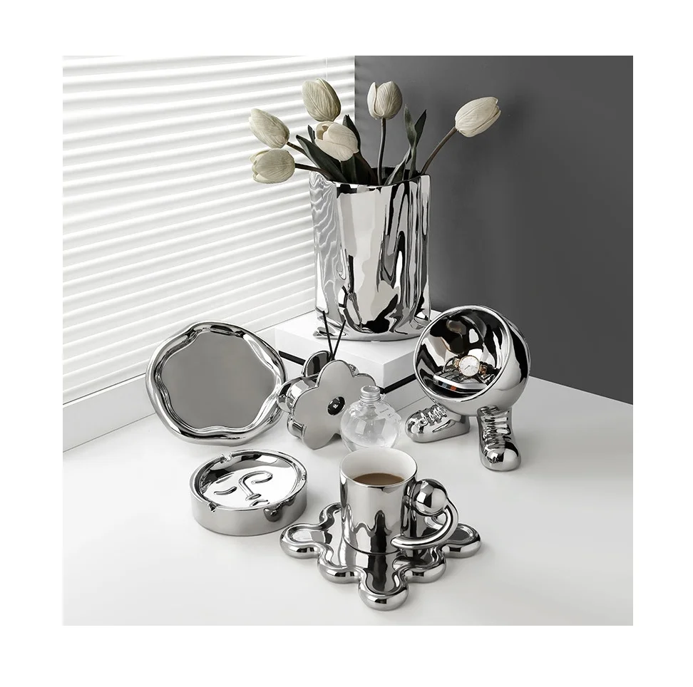 creative electroplating ceramic vase decoration combination living room soft decoration home furnishings wholesale