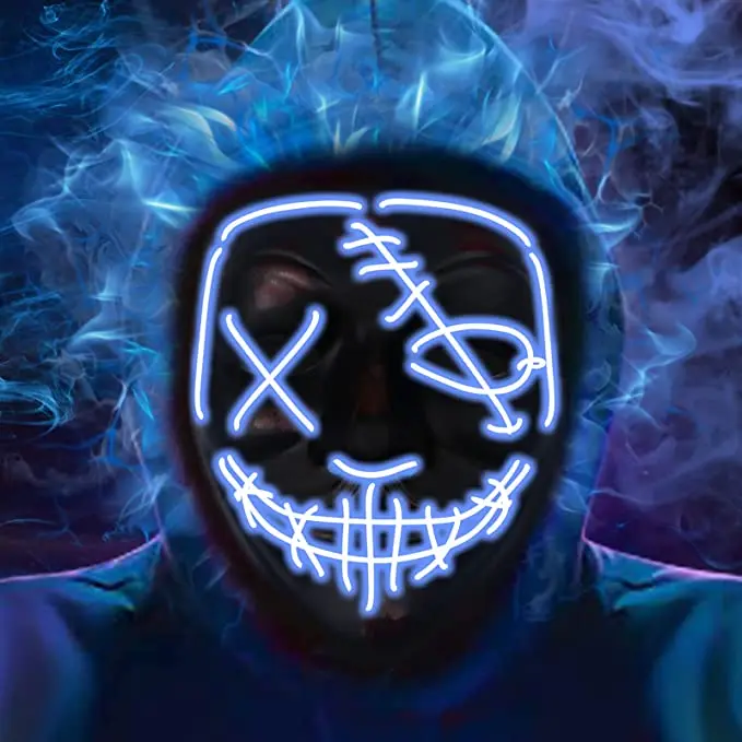 Hot Selling Halloween Led Light Up Scary Neon EL Wire face Mask LED Glowing Purge funny mask