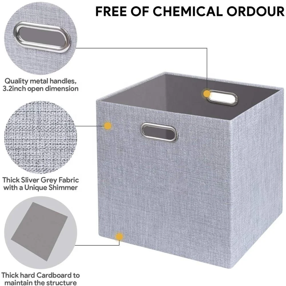 Storage Cubes Boxes Containers for Shelf Cabinet Bookcase Boxes,Thick  snow cloth Fabric Drawers,Sliver Grey