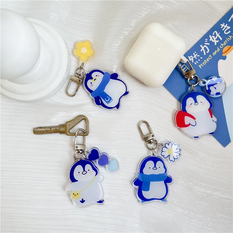 Wholesale Penguin Design Acrylic Keychain Epoxy Flash Cartoon Holographic Keychain Print Acrylic Keychain Custom LOGO