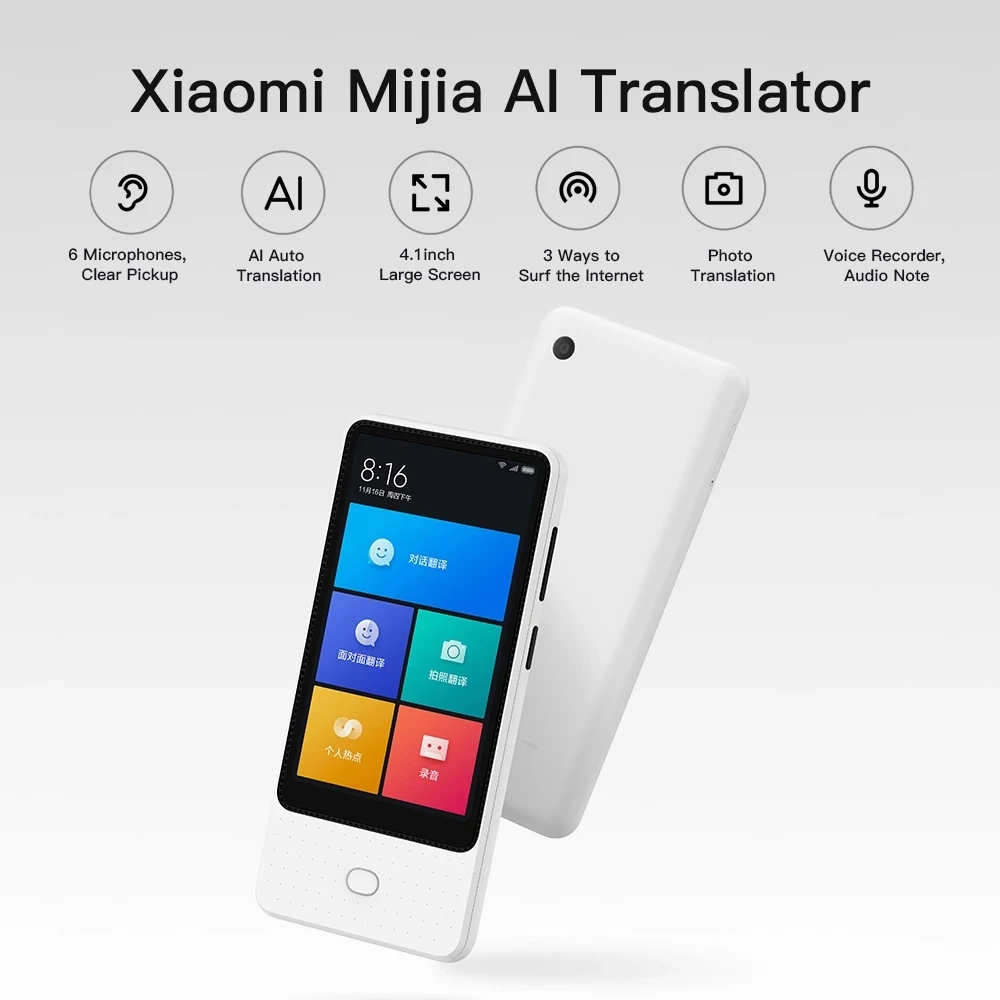  Портативное устройство Xiaomi Mijia умный переводчик голоса и мгновенного перевода языков сенсорный экран 4G/Wi-Fi/SIM камера 8 Мп