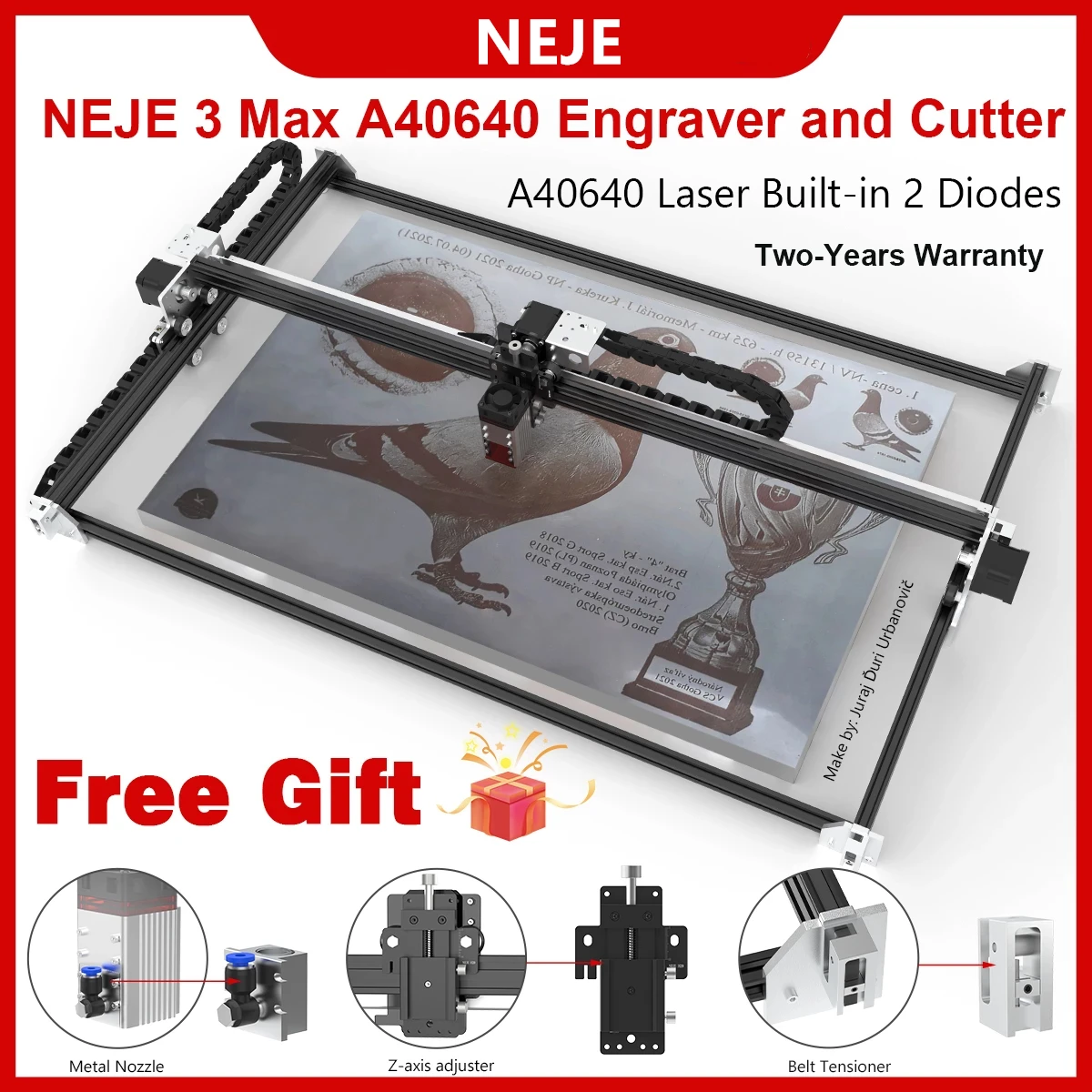 2022 Новый Neje 3 Max A40640 E40 80 Вт 810*460 мм Большой двойной диод Cnc лазерная гравировка режущий станок Diy