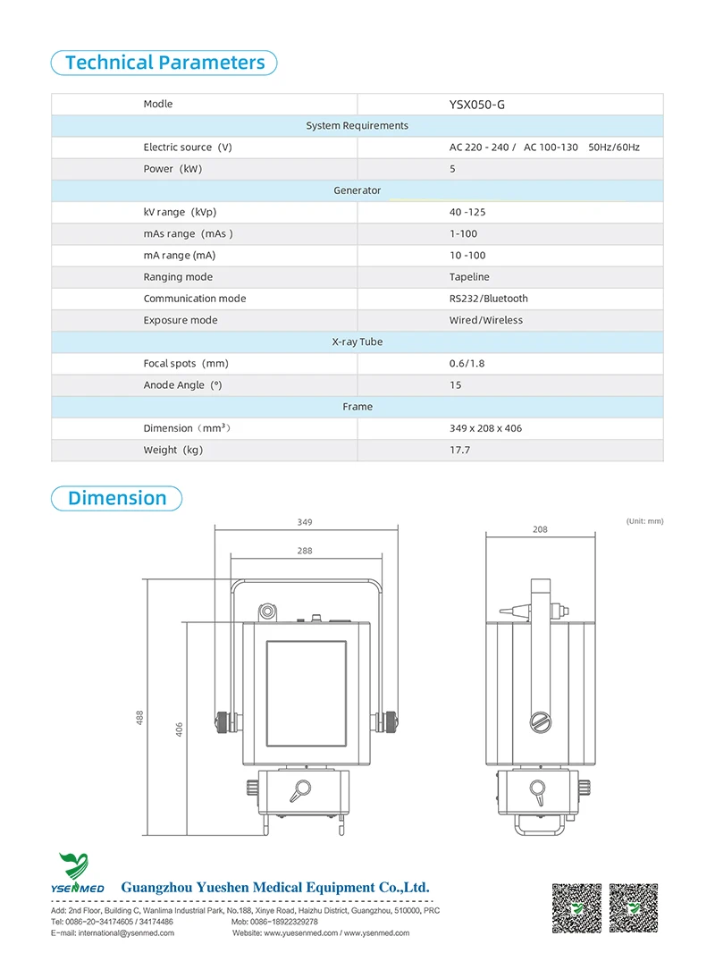 Ysenmed YSX050-G VET 5KW 100mA Portable veteriner x ray animals medical x ray for horse pets dr x ray system