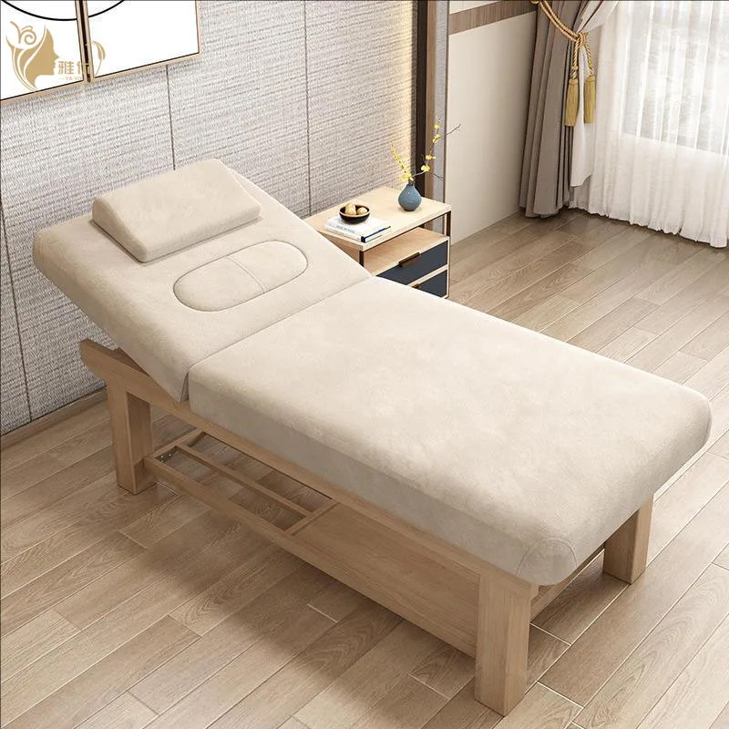 Modern Spa Therapy Bed with Wooden Structure and Adjustable Cushion