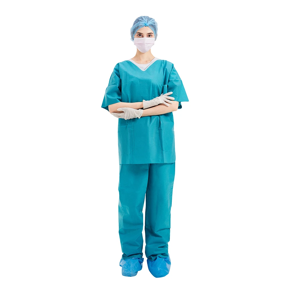 Disposable Uniform Suit SMS Scrub Suit with V-Neck Short Sleeves Hospital doctors Uniform SMS Shirt Navy Blue