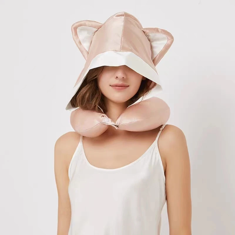 Flying Pillow Cat travel aircraft pillow silk pillowcase hat sleep shading U-shaped neck pillow