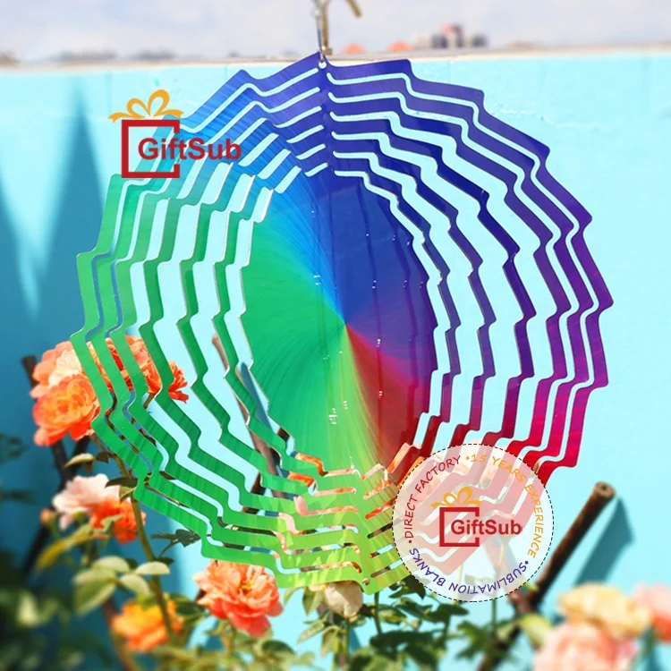 GiftSub 10' Aluminum Wind Spinners Double Sided Print Sun Sublimation Metal Wind Spinner Blank Ornaments for Yard and Garden