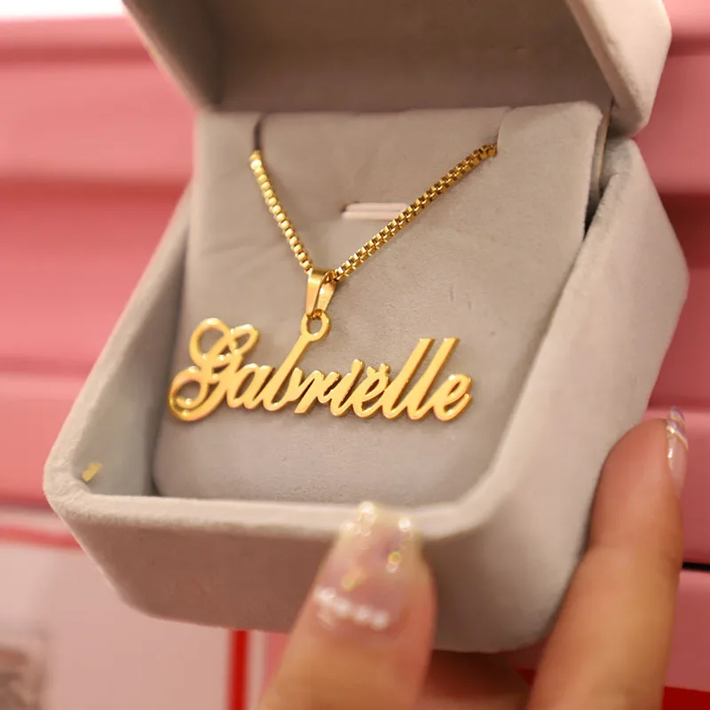 Personalized Custom Name 18K Gold Necklace Custom Stainless Steel Jewelry Cuban Chain Nameplate Pendant Necklace Gift