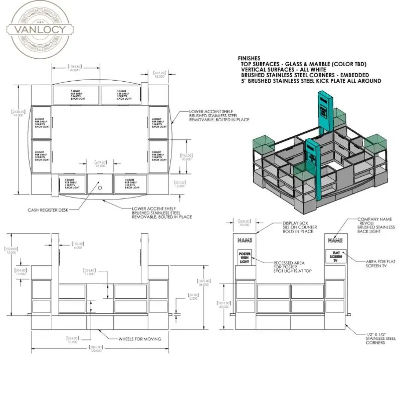 Large Space Wood White Paint Shopping Mall Jewelry Display Kiosk For Jewelry Display