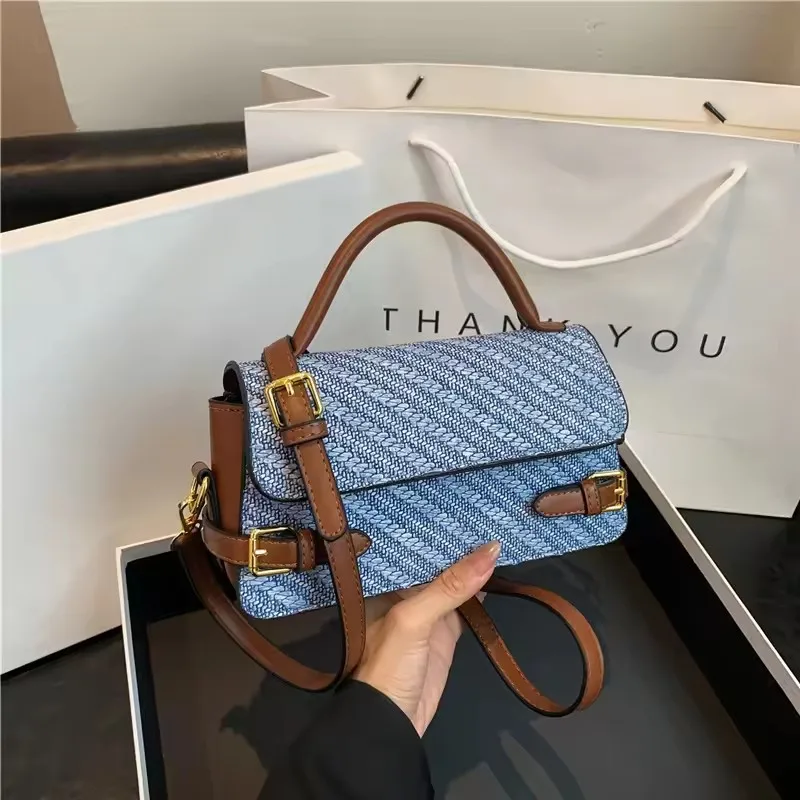 Korean version leather buckle decoration retro shoulder bag 2023 new trend fashion texture handbag crossbody bag for women