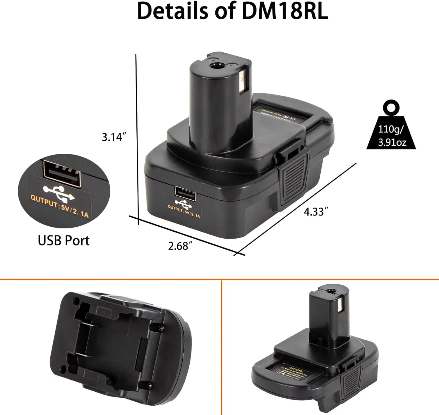 Adapter for Dewelt Milwauke 18V Battery Convert for Ryobi 18V Power Tools,Replace Lithium-ion Battery P108 ABP1801 with USB port