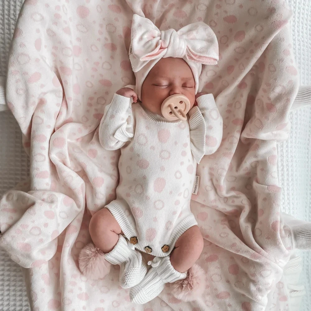 100% Cotton Yarn Knit Frill Vanilla Long Sleeve Bodysuits Infant Baby Girls Knit Romper