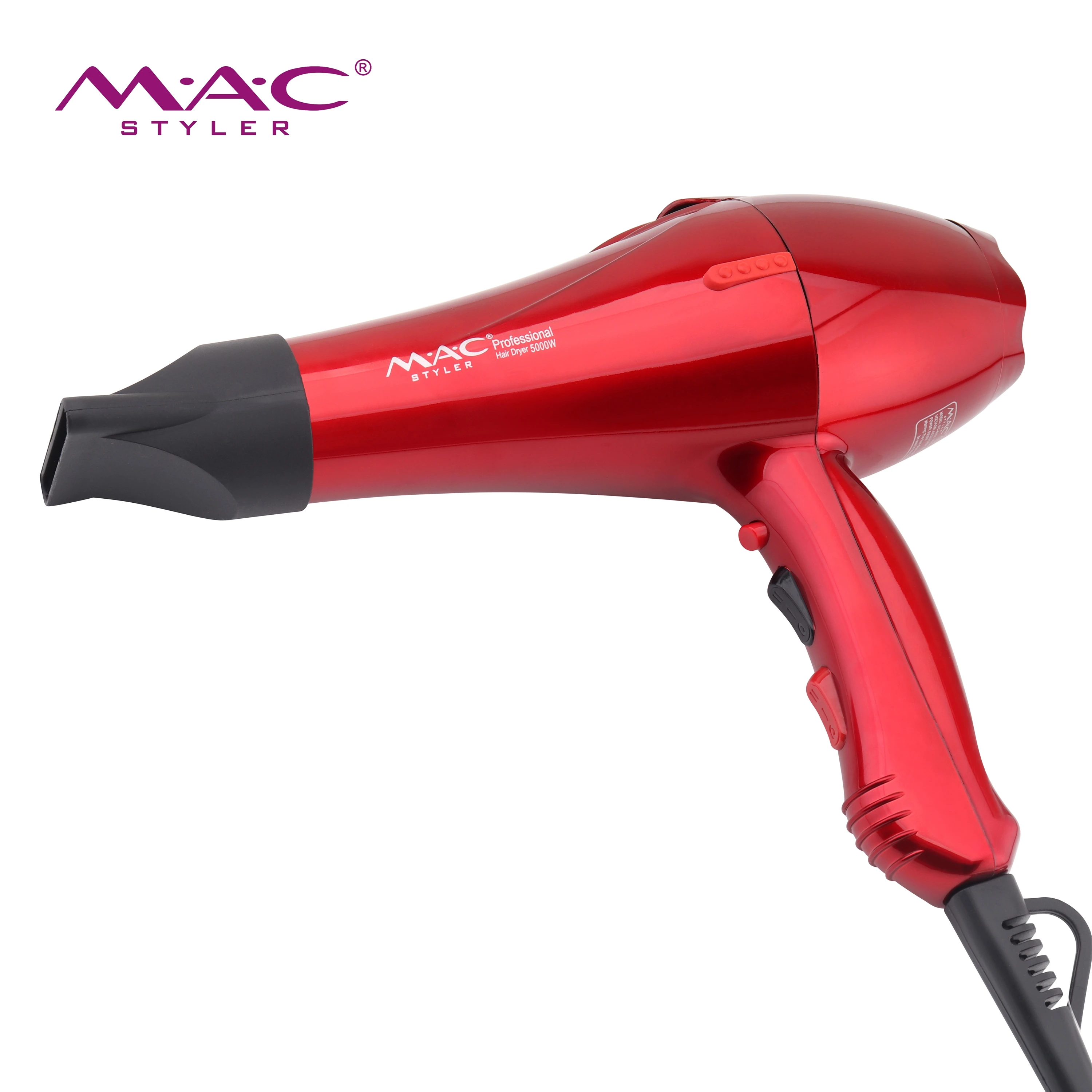MAC Styler Wholesale 5000W Motor Hair Dryer Red Negative Ion Blow Dryers Ac Motor Hot And Cold Air Blow Dryer