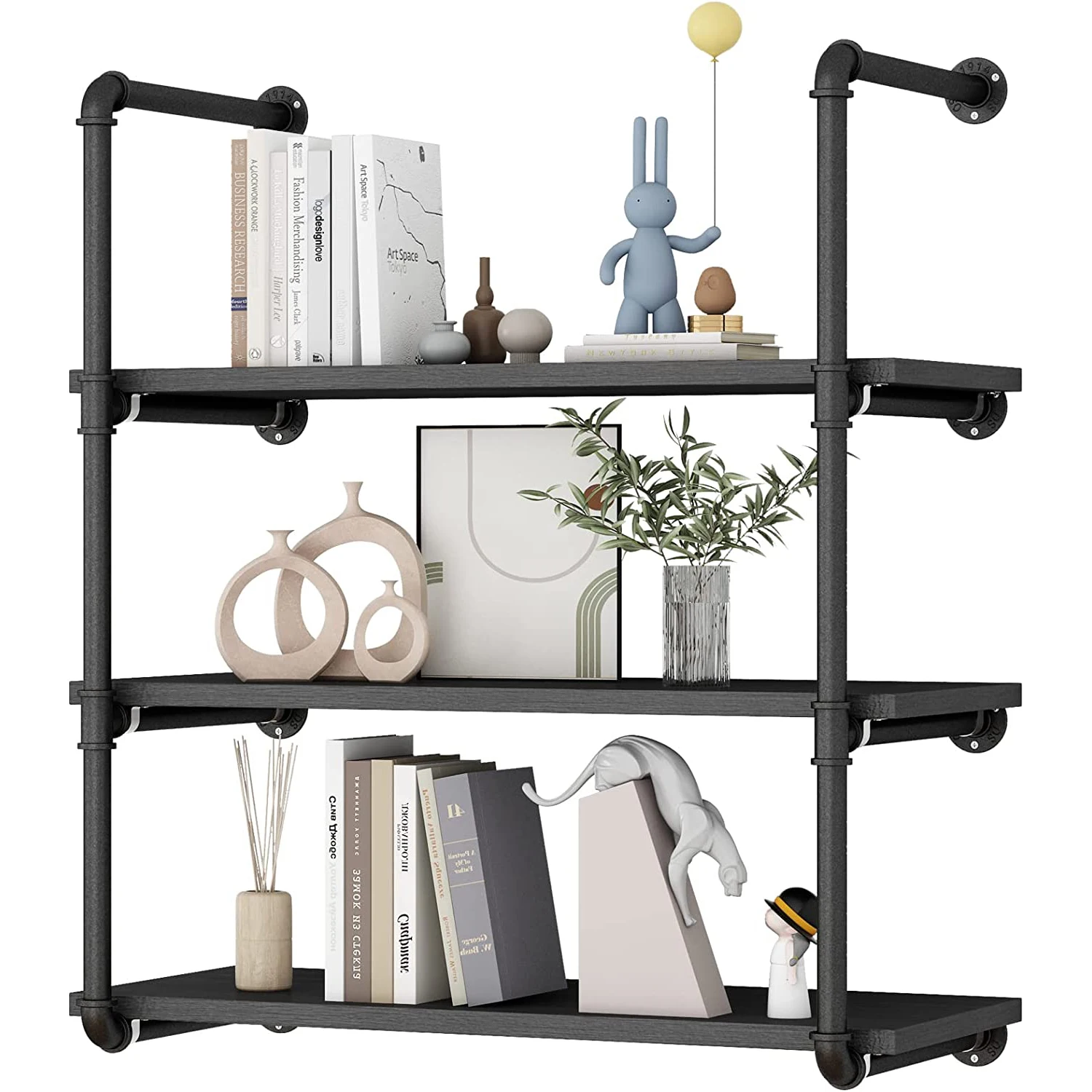 Industrial Style Floating Shelves Wall Mounted Industrial Pipe Unit Metal Hung Bracket Bookshelf for Bedroom Living Room