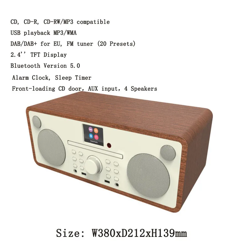 wood cd player 2.1CH DISPLAY DAB BT CD PLAYER  All-in-one home Music System fm cd radio