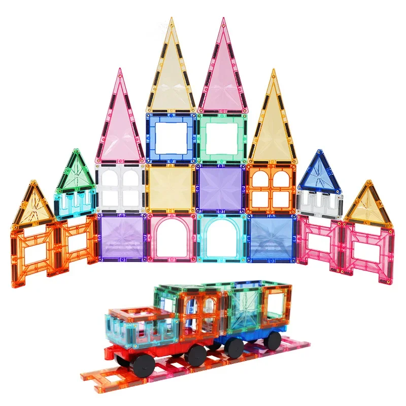 kids educational 3d construction magnet bricks toy magnetic tiles building blocks construction toys with small cars