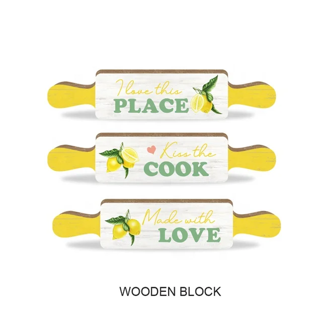 Lemon Theme 30x6x2.5cm KISS THE GOOD Wood Table Sitter Decorative 2.5mm MDF Board