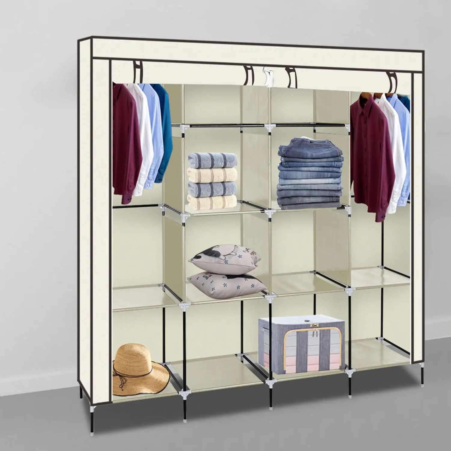 Folding Wardrobe Clothes Organizer Metal Assemble Wardrobe Storage Cabinet Wardrobe For Clothes