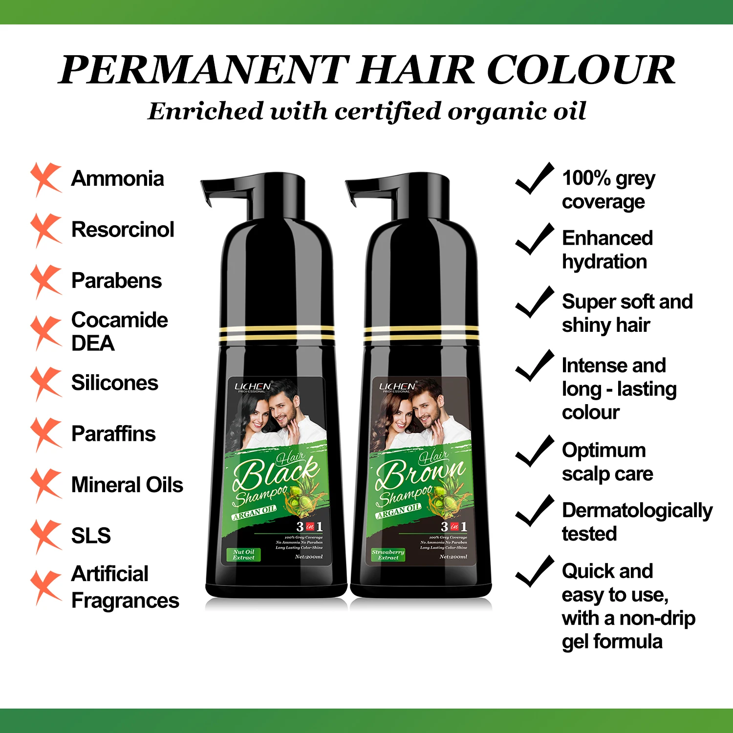 lichen fast dyeing black shampoo hair color semi permanent hair color shampoo for man