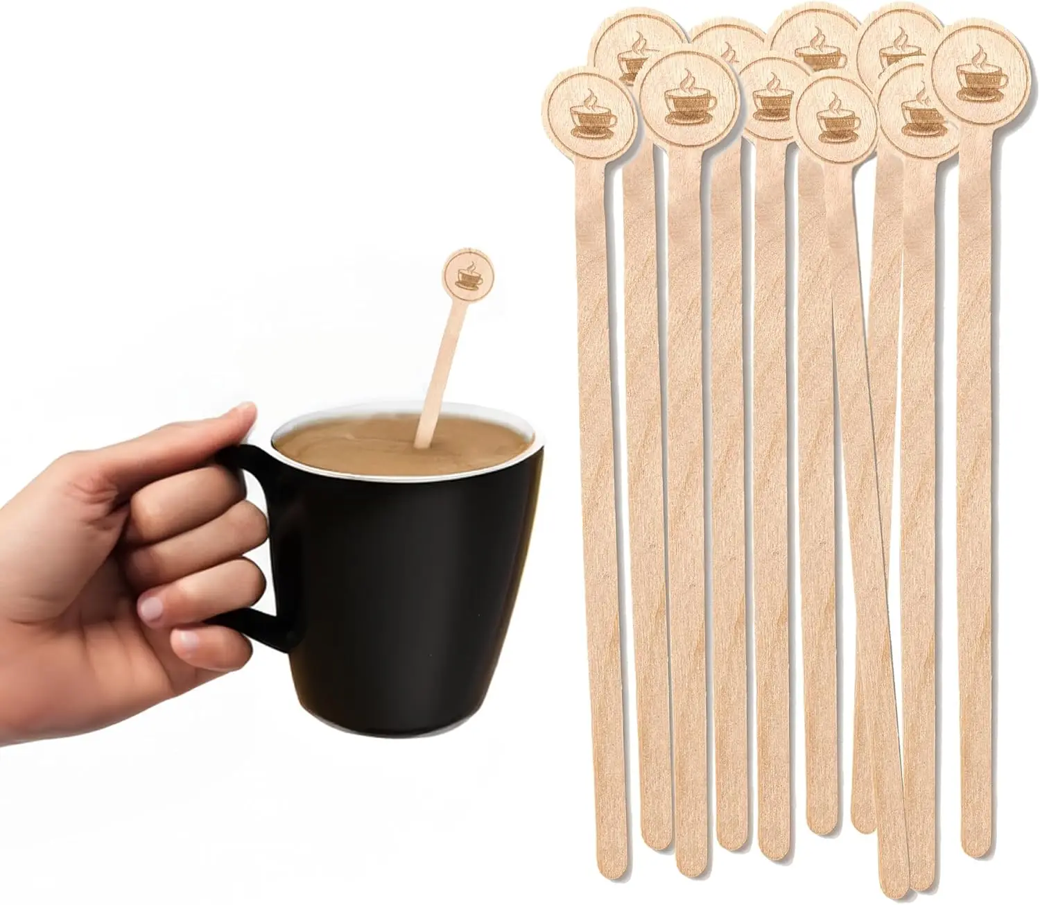 Biodegradable wooden coffee stirrers stir sticks custom logo disposable coffee stirrers with round ends