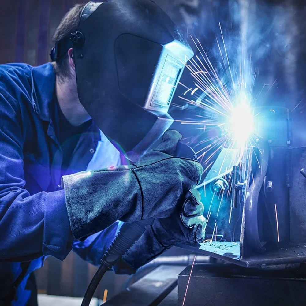 Factory Sale Long Pattern Cow Skin Leather Safety Hand Heat Resistant Welding BBQ Gloves