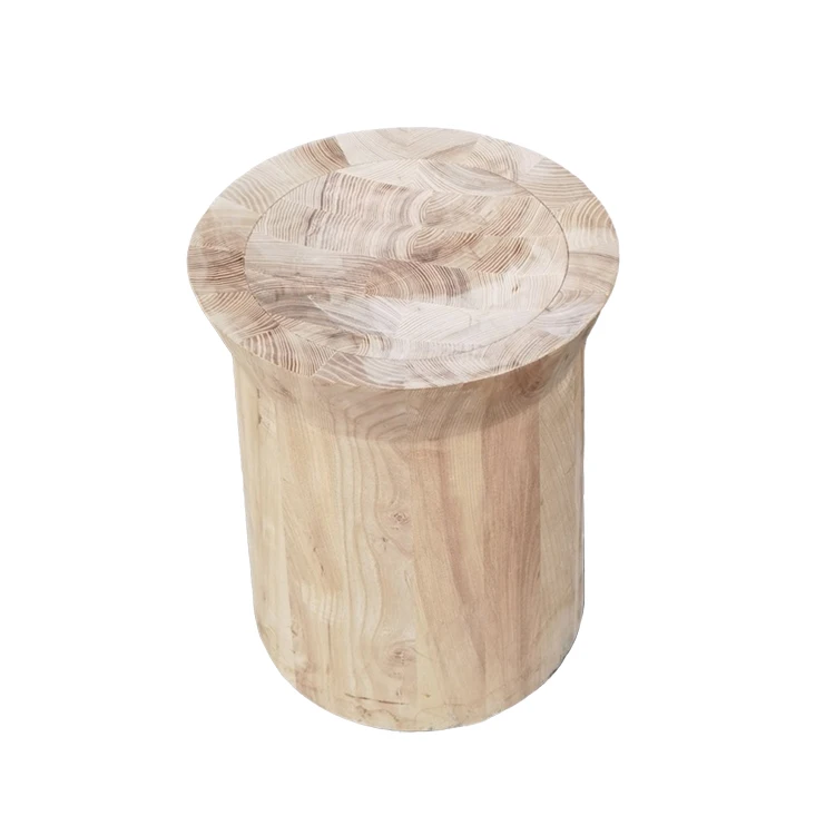 Wood Side Table Splice Furniture Wood Block Small Round Coffee Table Modern and Simply Ash Solid 1 Piece Customized Wooden