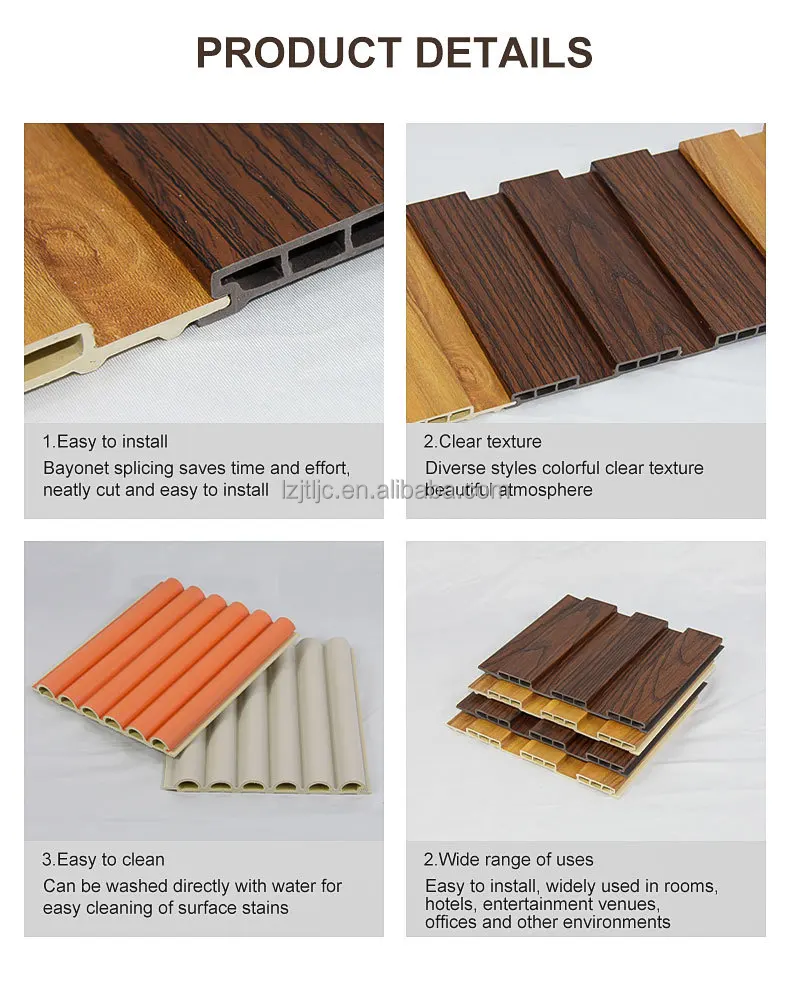 prefabricated house indoor exterior decoration co extrusion panel wpc wall ceiling cladding  Wooden Grain   Slatted Wall Panel