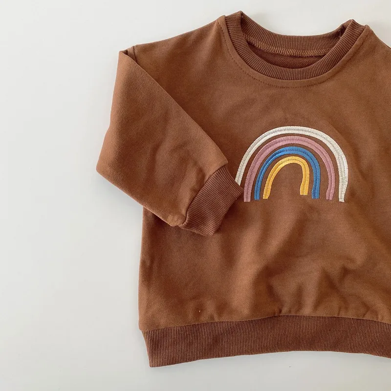
Popular Rainbow Embroidery Children Pullovers Autumn Baby Boys Sweatshirts Clothes Fashion Toddler Girl Tops 