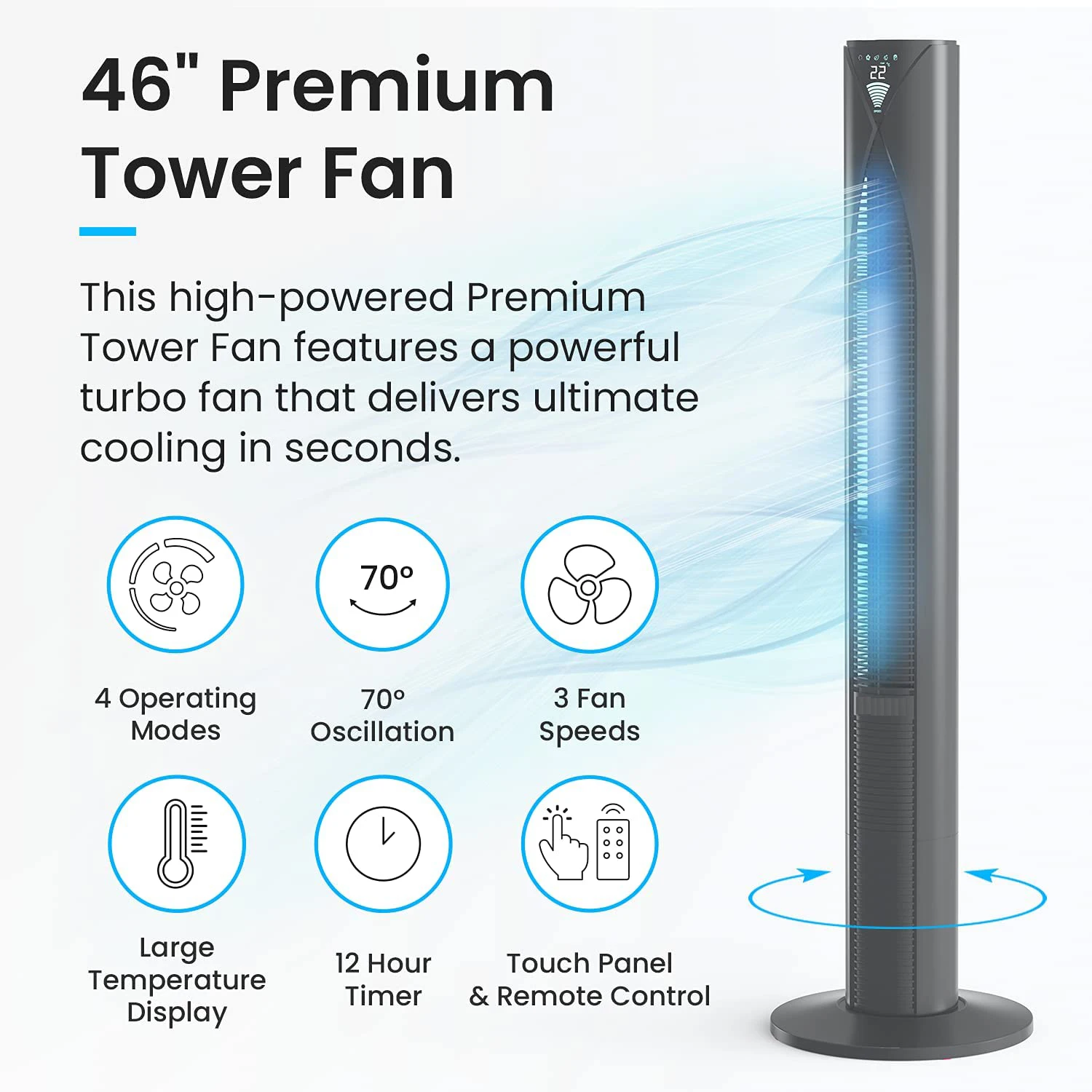 New 46 Inch air cooler fan Powerful portable tower Ac ventiladores oscillation bladeless pedestal Tower fan with timer