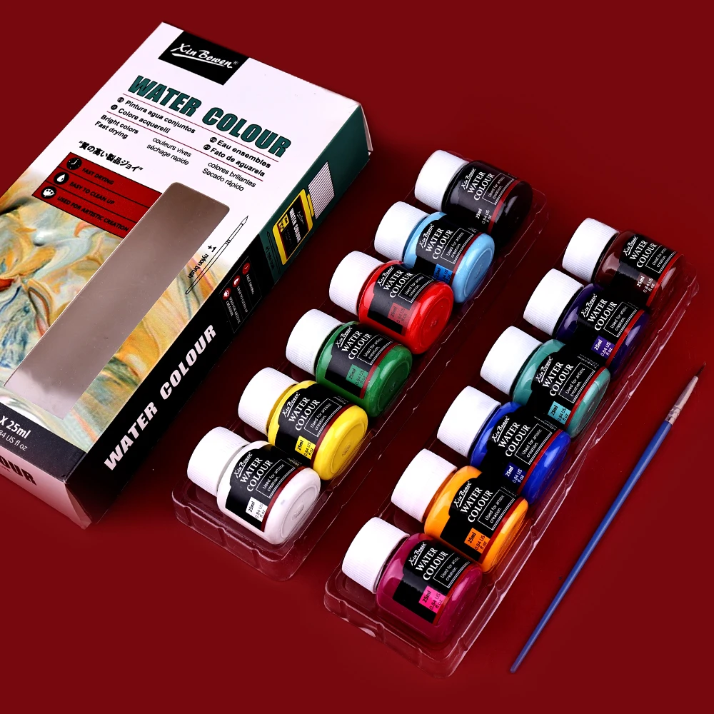 Xin Bowen 12Colors Wholesale Sate Materials Art Acrylic/Glass/Poster/Fabric/Watercolor Drawing Paint For Artist Painting