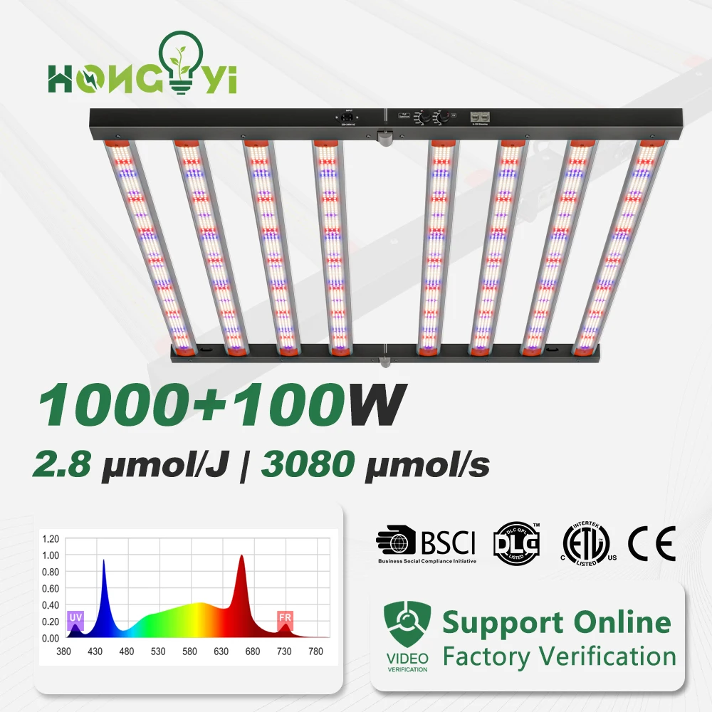 1000W+100W UV Full Spectrum LED Lights Build-in Driver Dual Spectrum BSCI Verified LED Grow Light