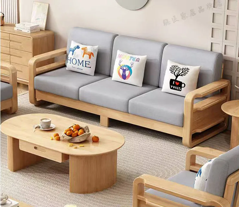 High quality solid walnut oak ash mahogany rubber wooden living room furniture dining room bedroom wood sofa