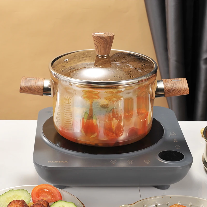 Factory direct sell transparent clear High borosilicate glass cooking pot heat resistance nonstick cooking pot