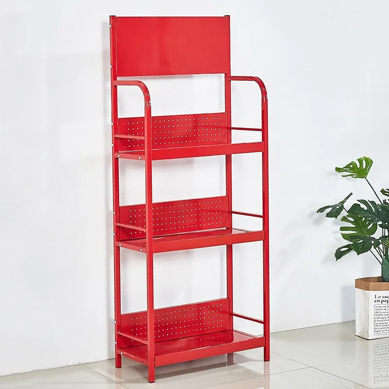 M006 60x30x150cm 3 Layers Custom Printing Metal Material Tools Display Stand Rack with Wheels