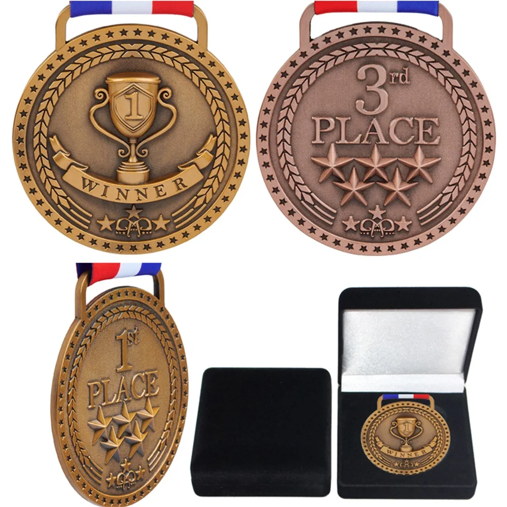 Wholesale Custom logo Cheap Blank Volleyball Honorary Ribbon Gold Silver Plain Metal Sports Award Medal