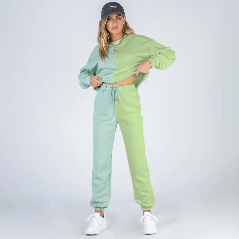 Tracksuit 2024Ladies Color Block Crewneck Sweatshirt Sweatpants Blank Sweatsuits Joggers Pants Two Piece Pants Set