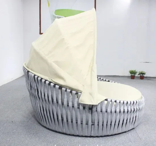 Outdoor Garden Patio Pool Double Chaise Round Rope Aluminum Furniture Sunbed  Leisure Daybed