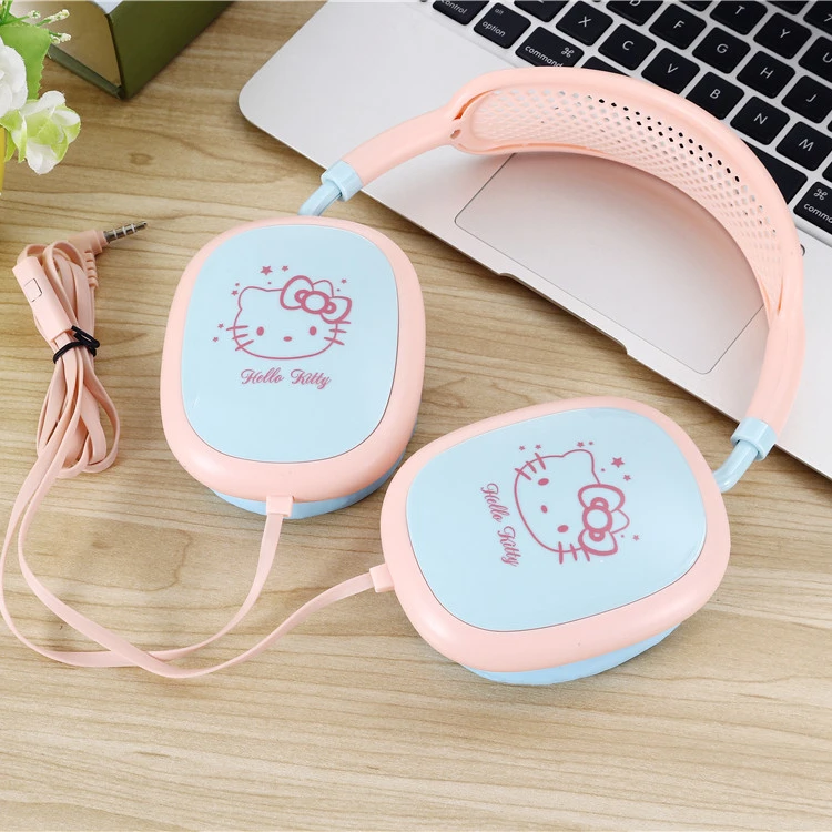 Детские наушники Hello Kitty, Подарочная цветная Милая мультяшная Проводная игровая гарнитура