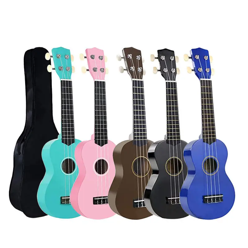 HUASHENG Portable Soprano Ukulele 21 inch Colorful Polished Finished Type 4 Nylon Materials String Small Guitars with Big Bag
