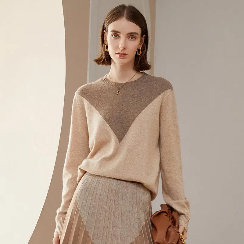 Derong new design fashion women sweater winter crew neck 100% cashmere sweater women