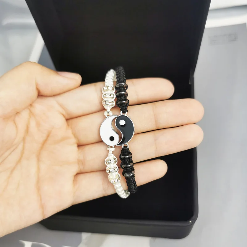 Fashion Adjustable Handmade Rope Bracelets Diamond Braided Bracelets Creative 2 Matching Yin Yang Tai Ji Bracelets for Women Men