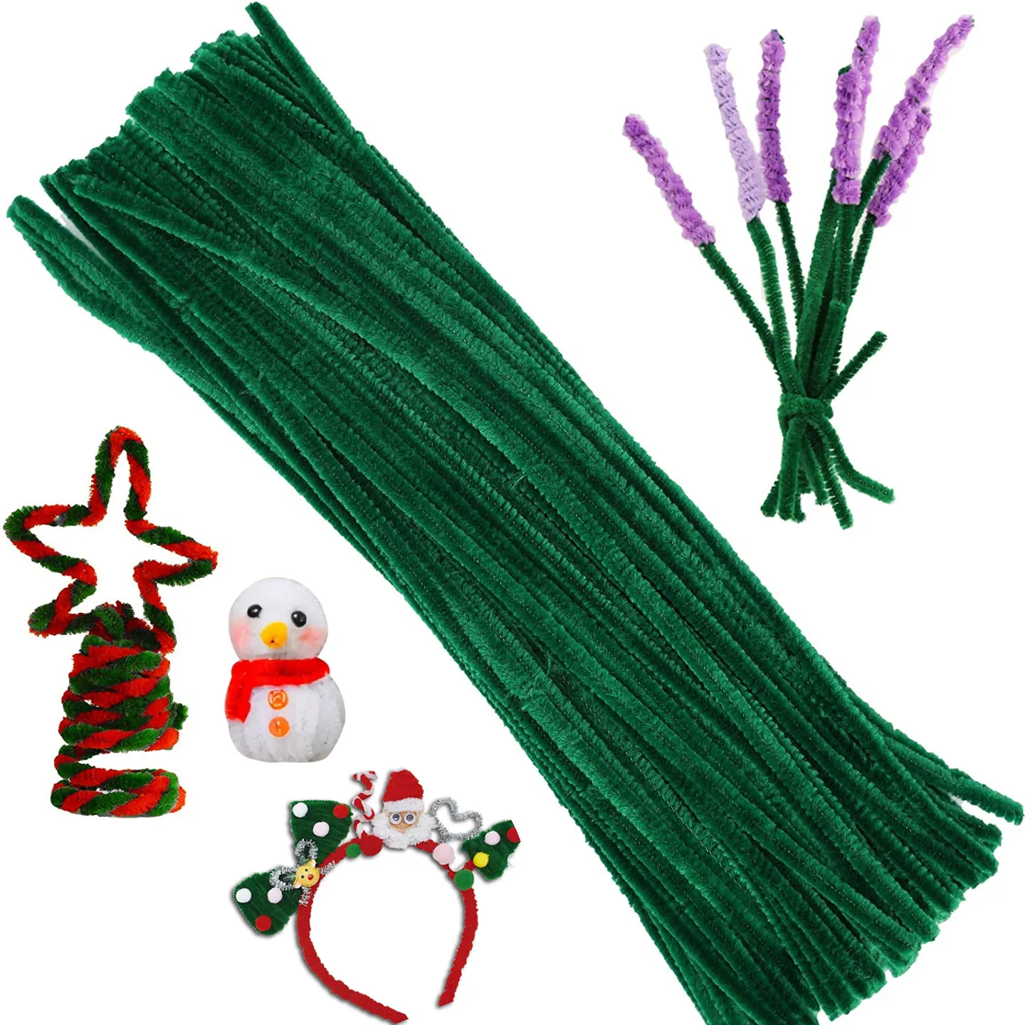 Red Green White Craft Chenille Stems Bulk Art Pipe Cleaners for Creative Home Christmas Decoration Supplies Arts Project
