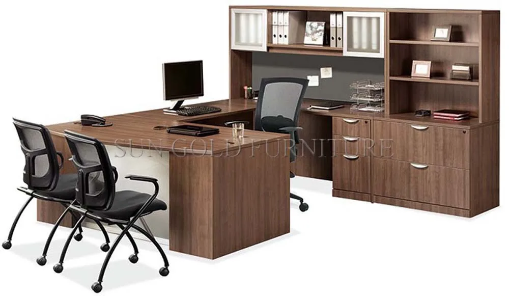 wood Luxury Office Furniture Boss Desk Executive Desk and Chair Set with File Cabinet