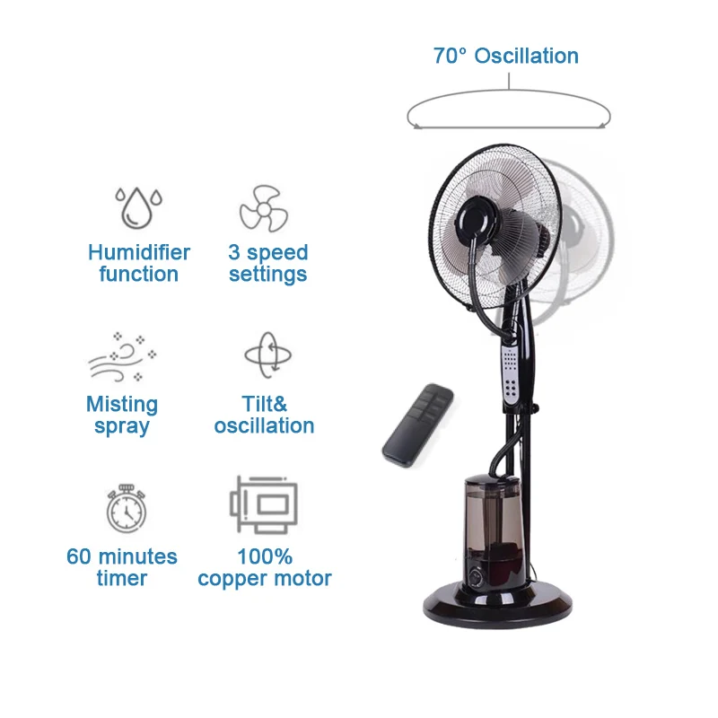 Hot Sale Air Cooler Domestic Remote ventilateur Standing Fan Ultrasonic Humidifier Mist Spray Electric Fan
