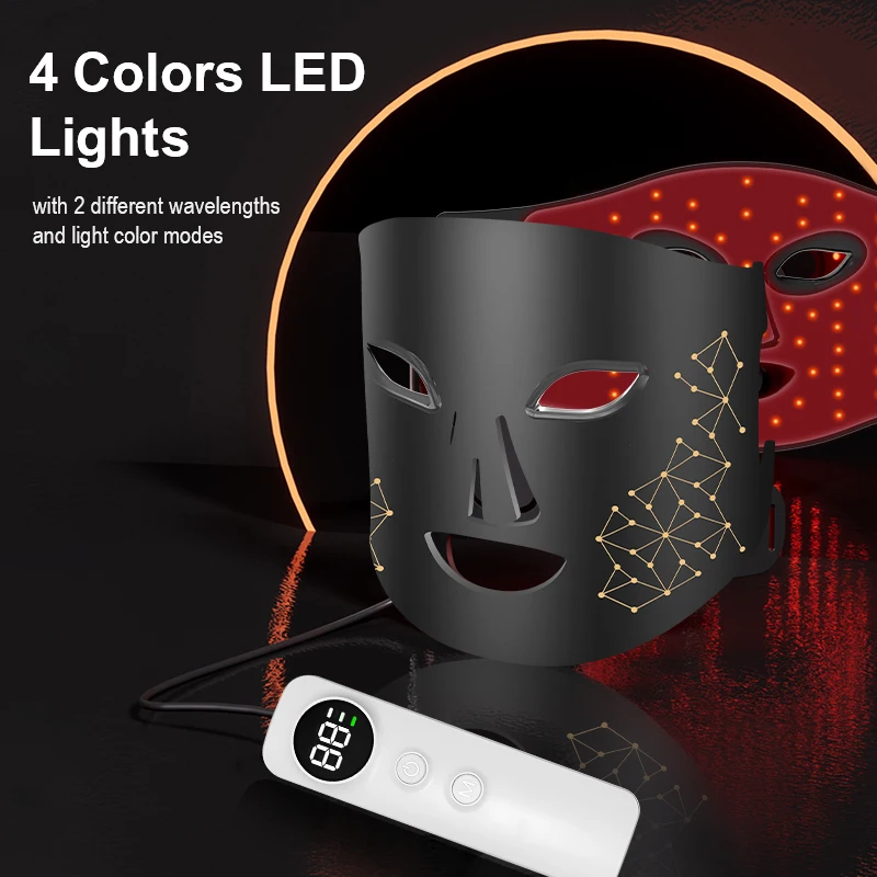 2024 New Trending Red Infrared LED Light Photon Therapy Face Mask 4 Colors Wireless Silicone LED Facial Neck Mask