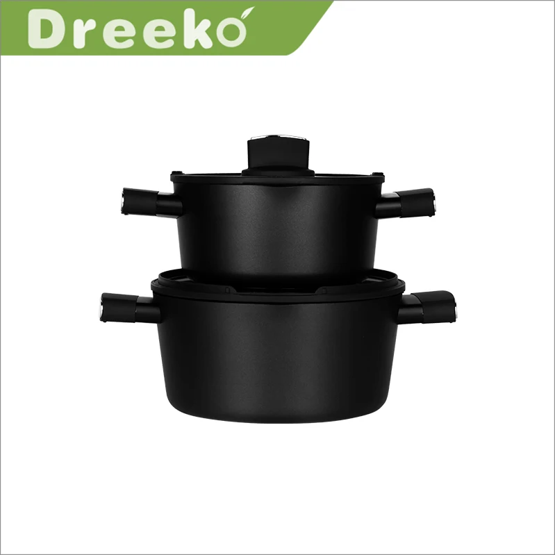 14 pieces new style nonstick aluminum pressed cookware set with red centre thermo signal system