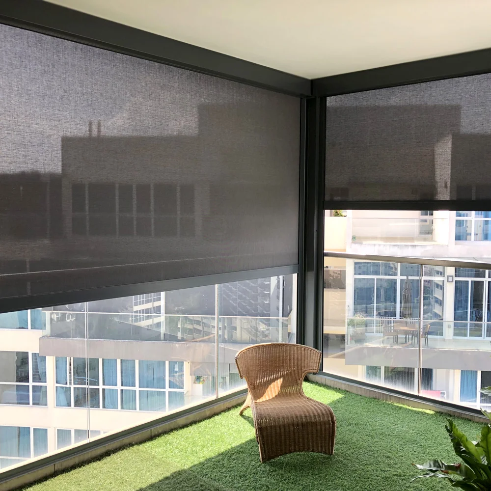 Aluminium Roller Shades Outdoor Rainproof Motorized Zipped Screens zip Blinds Side Track