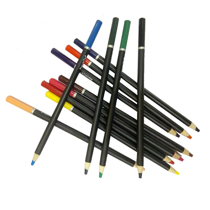 
High quality black soft basswood water soluble color pencil set with silver ferrule and dip top 
