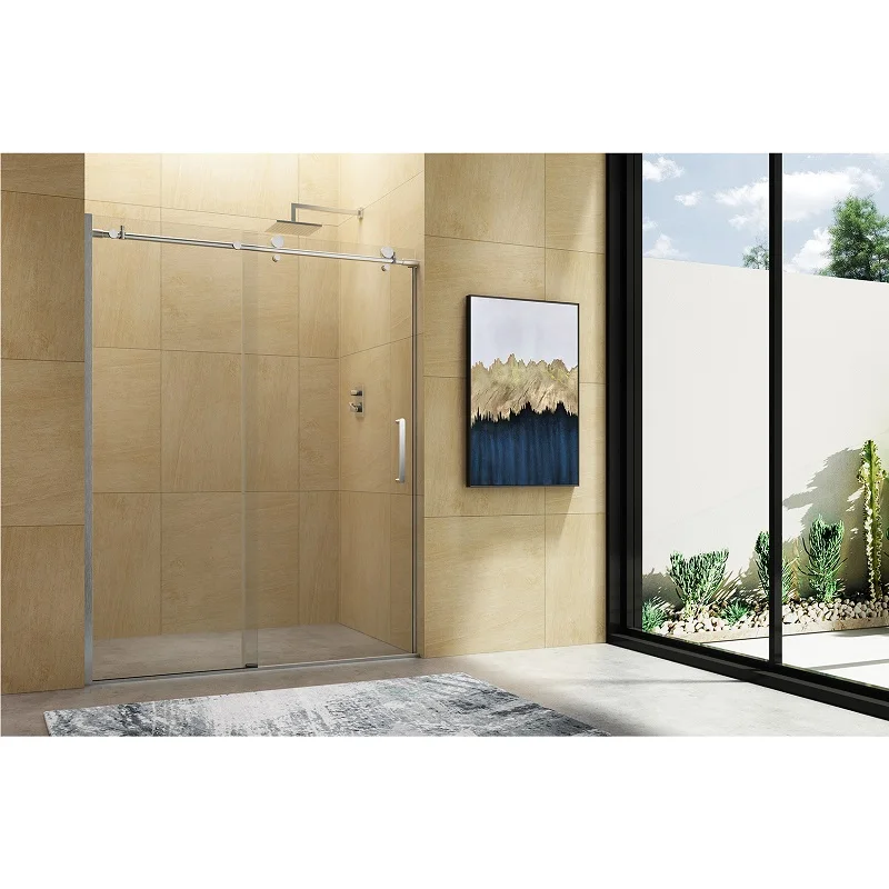 CKB Stainless Steel Chrome Brushed Nickel Tempered Glass Sliding Frameless Bathroom Shower Door